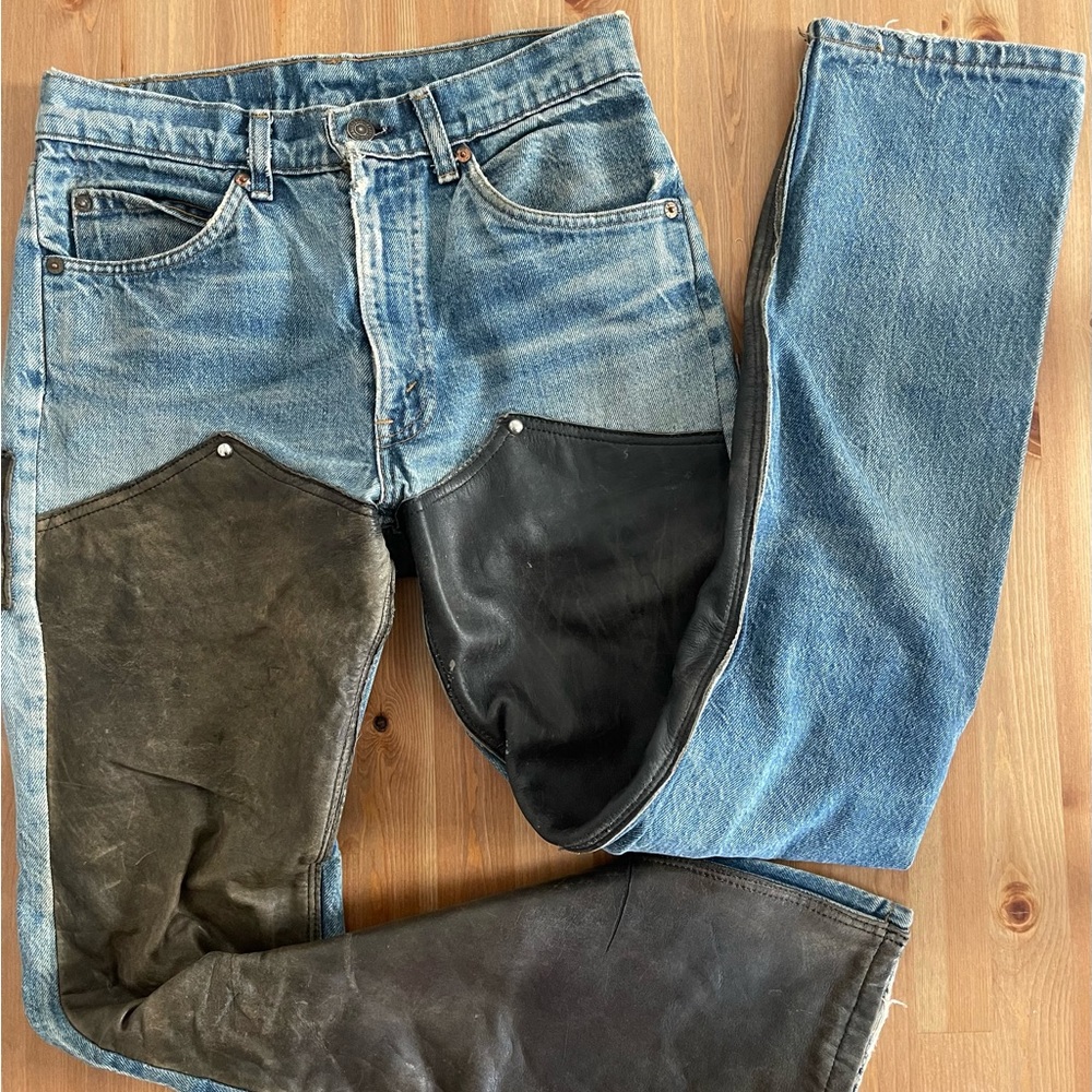 Orange tag Levi’s with leather